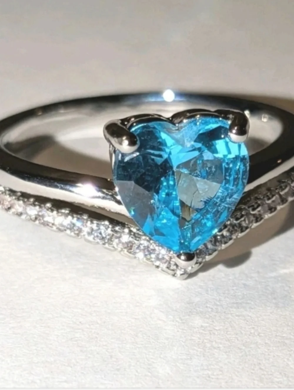 Lab-Created Blue Topaz 3ct Heart Cut Women's Engagement Ring White Gold Plated